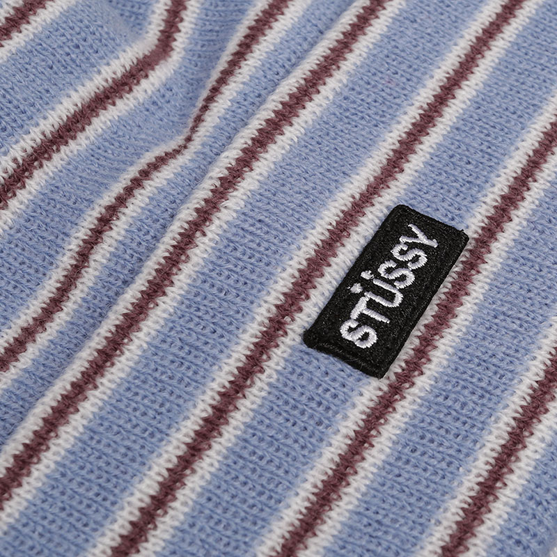  голубая шапка Stussy Striped FA18 Cuff Beanie 132897-blue - цена, описание, фото 2